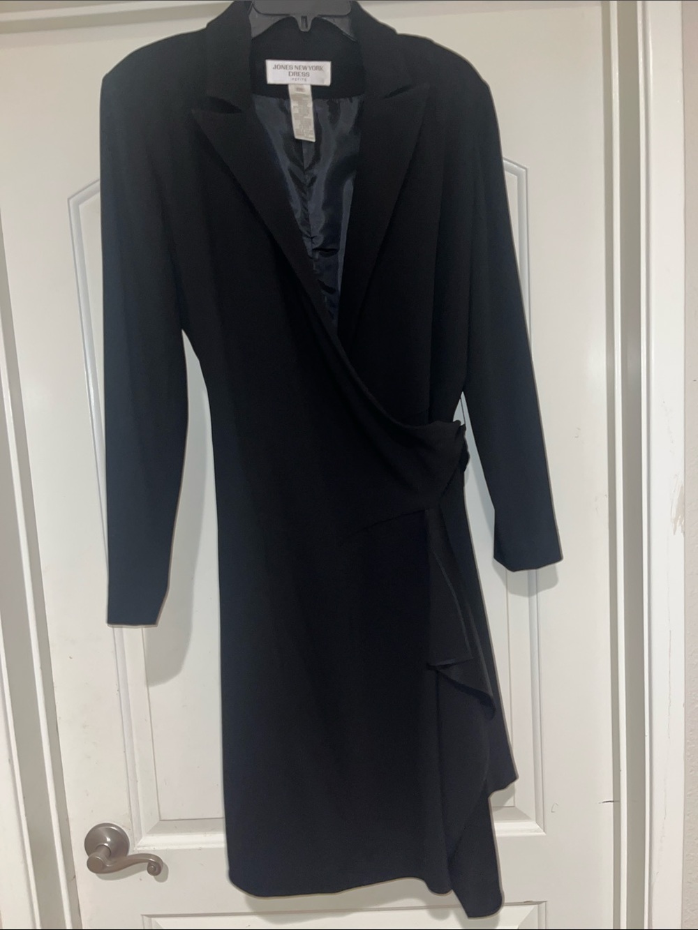 Jones New York Black Wrap Blazer Dress with Draped Side